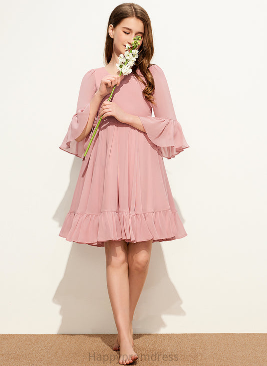 Cascading Junior Bridesmaid Dresses V-neck Knee-Length A-Line Kaelyn With Ruffles Chiffon