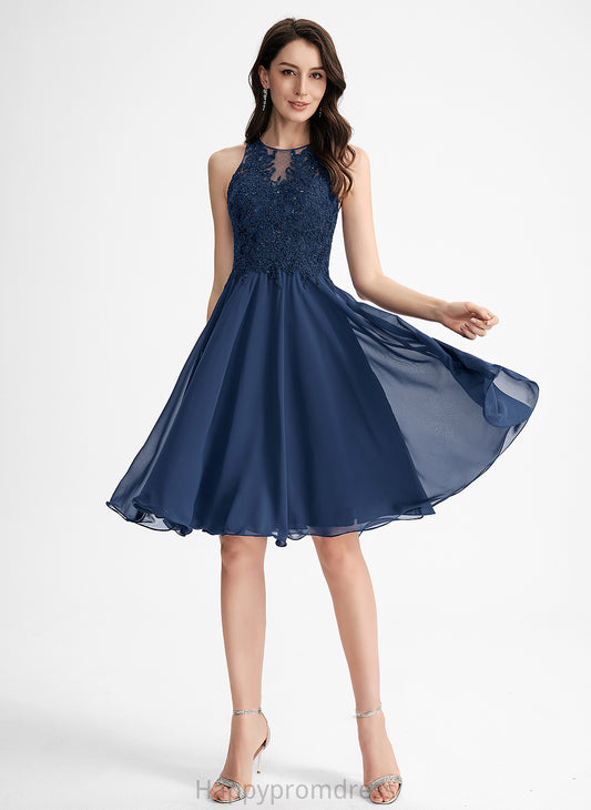 Beading Homecoming Neck With A-Line Homecoming Dresses Chiffon Lace Vanessa Scoop Dress Knee-Length