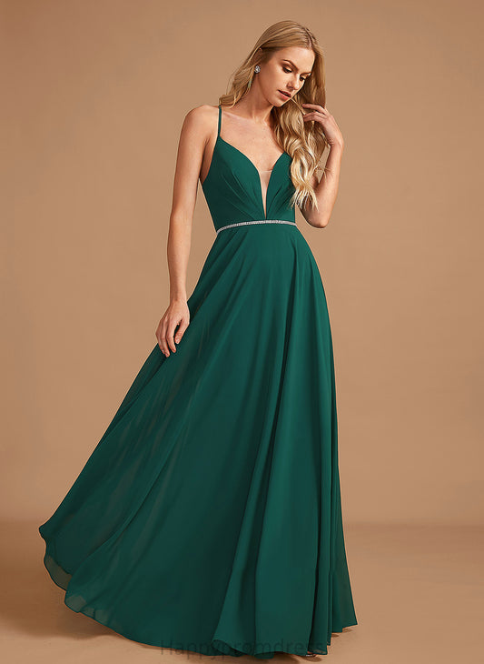 Fabric A-Line Floor-Length Neckline V-neck Silhouette Embellishment Length Beading Wendy Floor Length A-Line/Princess Bridesmaid Dresses