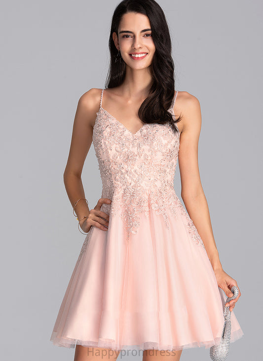 Homecoming Dresses Lace V-neck Short/Mini A-Line Dress Tulle Homecoming Beading Dayanara With