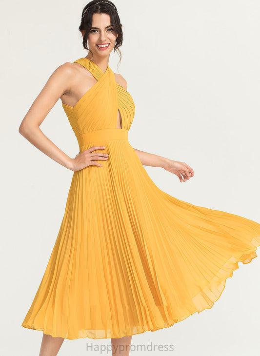 Chiffon Dress Pleated With A-Line Tea-Length Alexandria Cocktail V-neck Cocktail Dresses