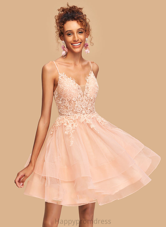 A-Line Homecoming Dresses With Homecoming Maleah Short/Mini Tulle V-neck Dress Lace