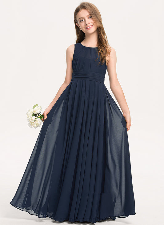 Ximena Neck With Ruffle Floor-Length Junior Bridesmaid Dresses A-Line Scoop Chiffon