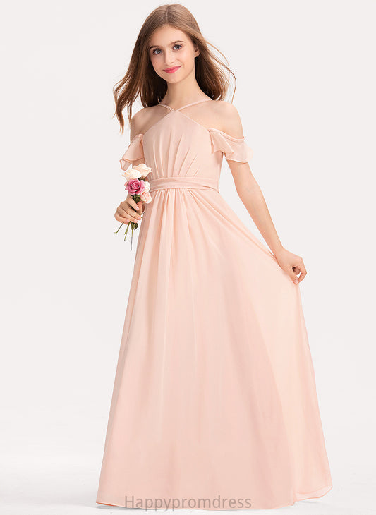 Chiffon Junior Bridesmaid Dresses Bow(s) V-neck Floor-Length Lailah Ruffle A-Line With