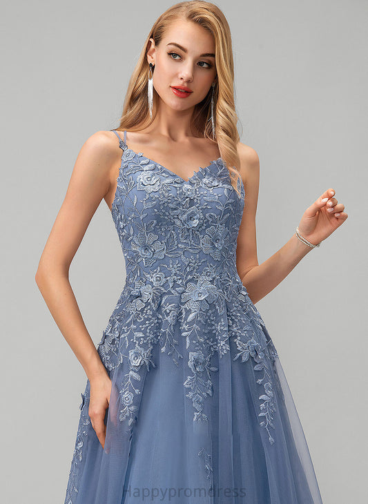 Floor-Length V-neck Lace With Tulle Elyse Ball-Gown/Princess Prom Dresses