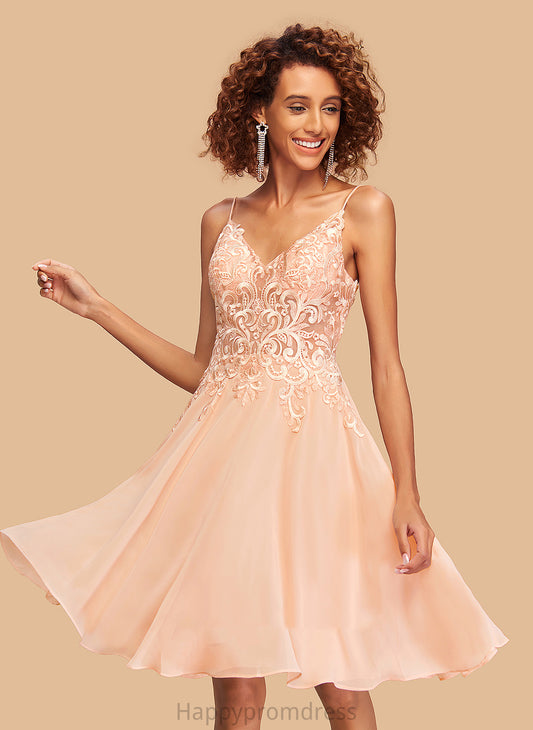 V-neck Homecoming Dress Knee-Length A-Line Homecoming Dresses Lace With Kayley Chiffon