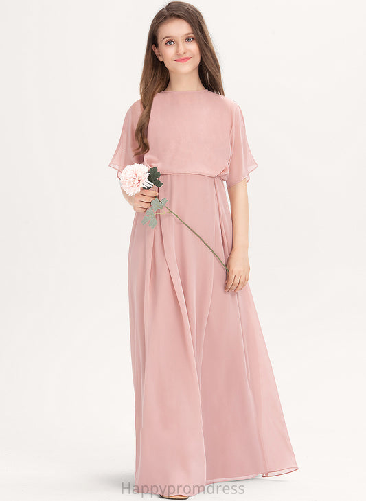 Chiffon Scoop Junior Bridesmaid Dresses Neck Floor-Length Pearl A-Line