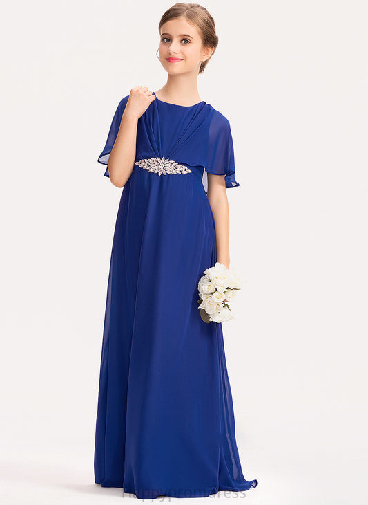 Chiffon Lorna A-Line Scoop Neck Floor-Length Beading With Ruffle Junior Bridesmaid Dresses