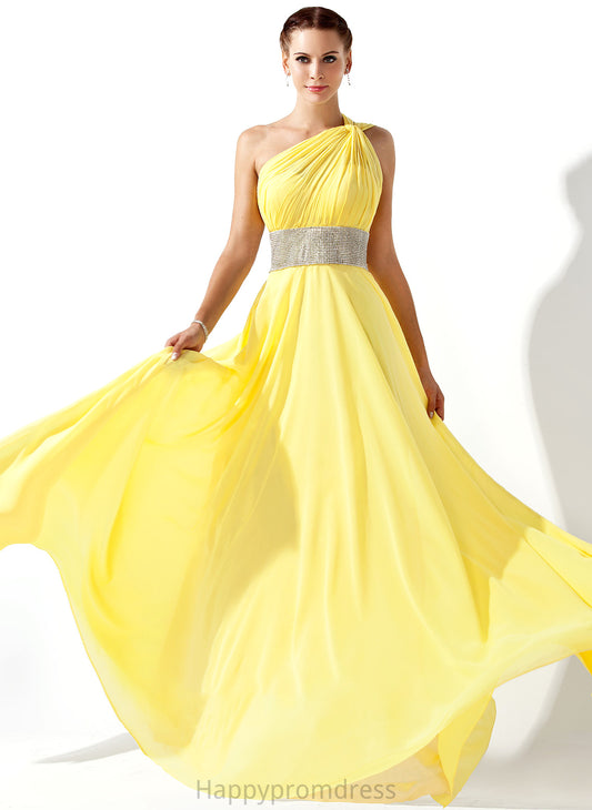 Chiffon A-Line With Ruffle Tia Prom Dresses One-Shoulder Beading Floor-Length