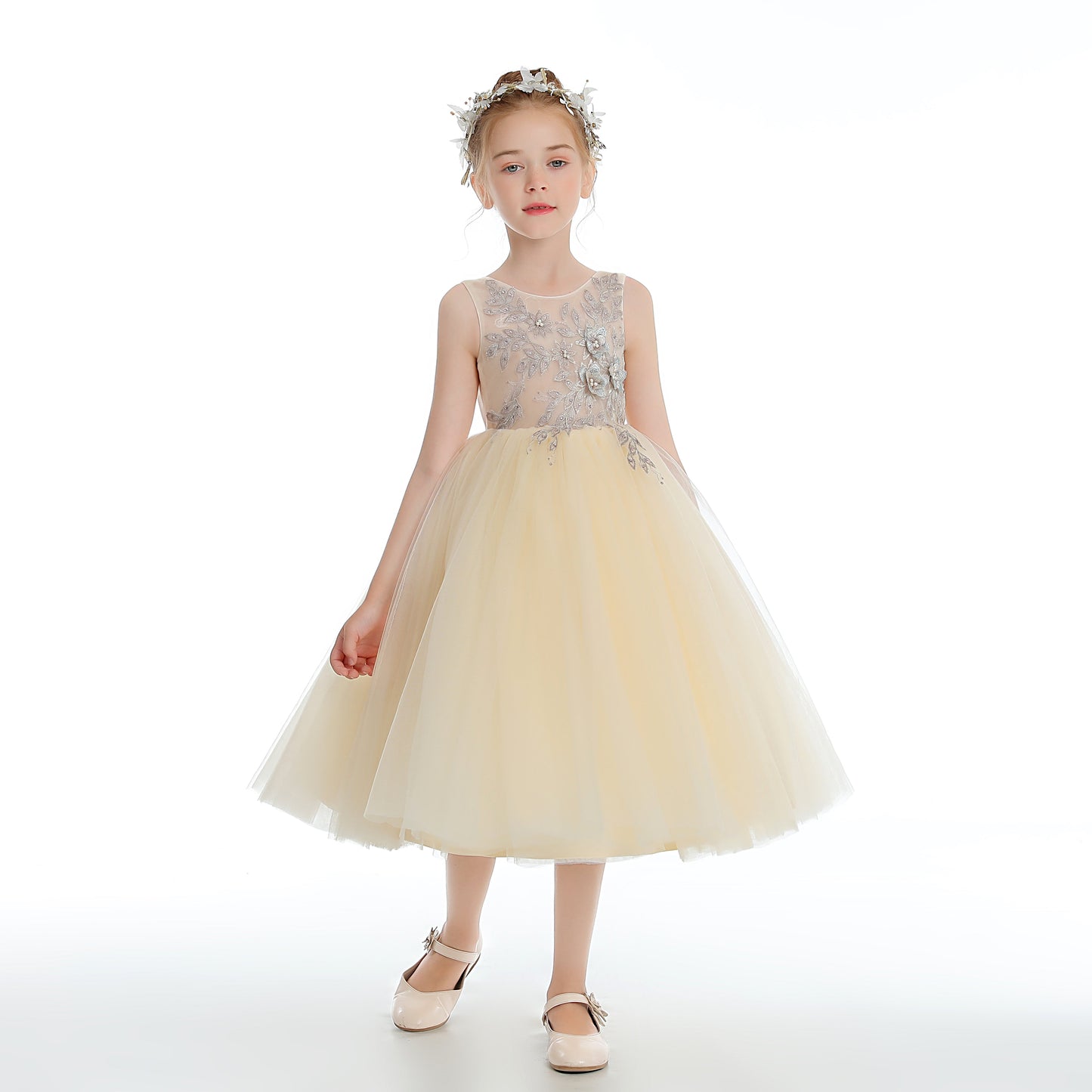 Daffodil Sleeveless V Back Tulle Flower Girl Dresses