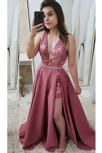 Elegant Appliques Prom Dresses Sleeveless Sweep Train Long Formal Dresses