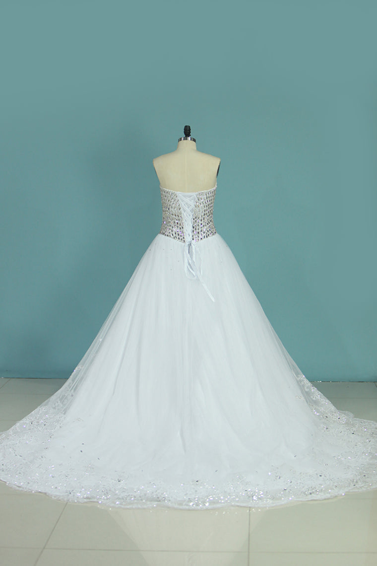 2024 Gorgeous Sweetheart Wedding Dresses A Line Tulle With Beads&Rhinestones