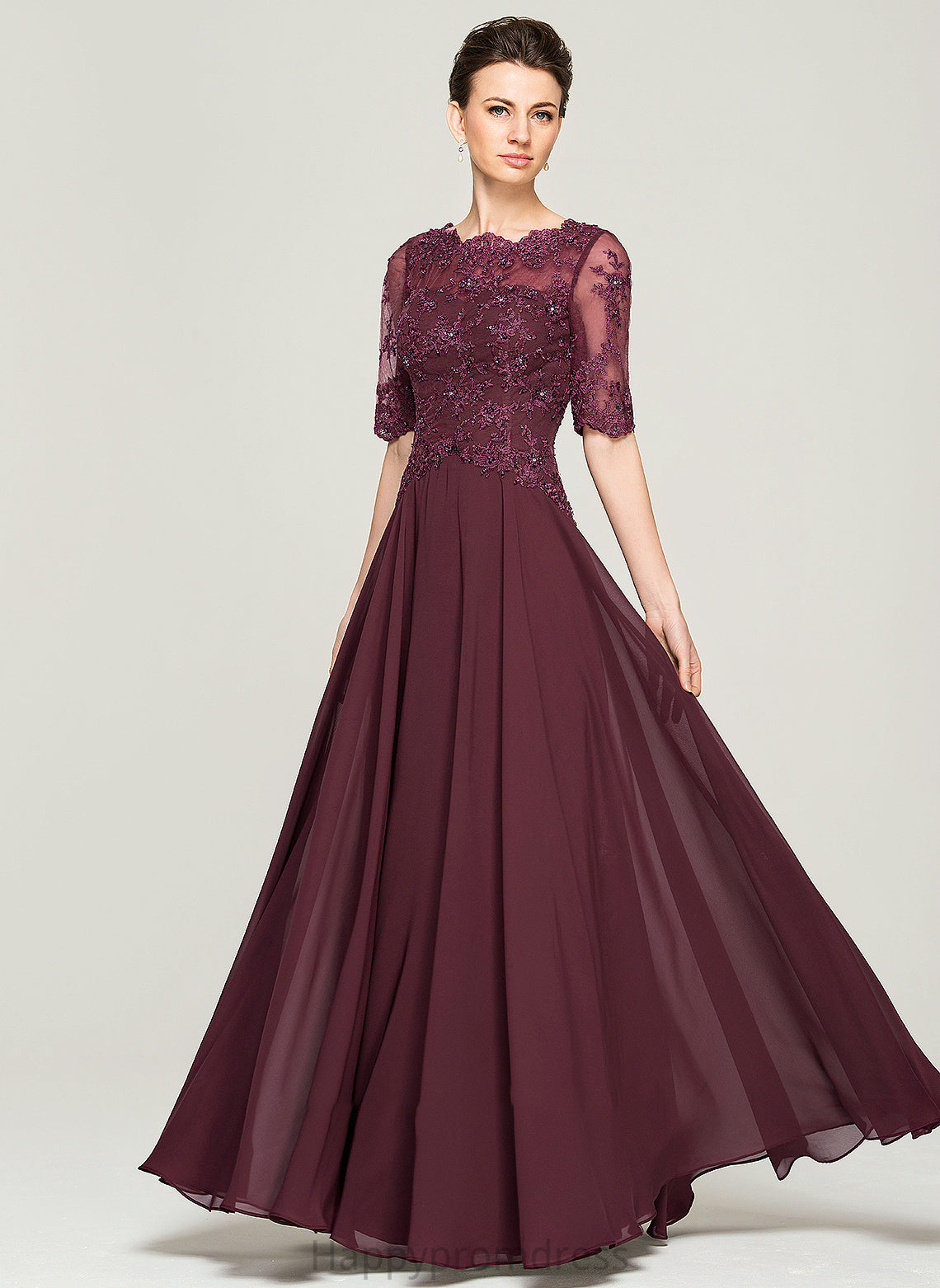 Sequins Mother of the Bride Dresses Scoop With Floor-Length of the Chiffon Mother Bride A-Line Lace Dress Beading Amiah Neck