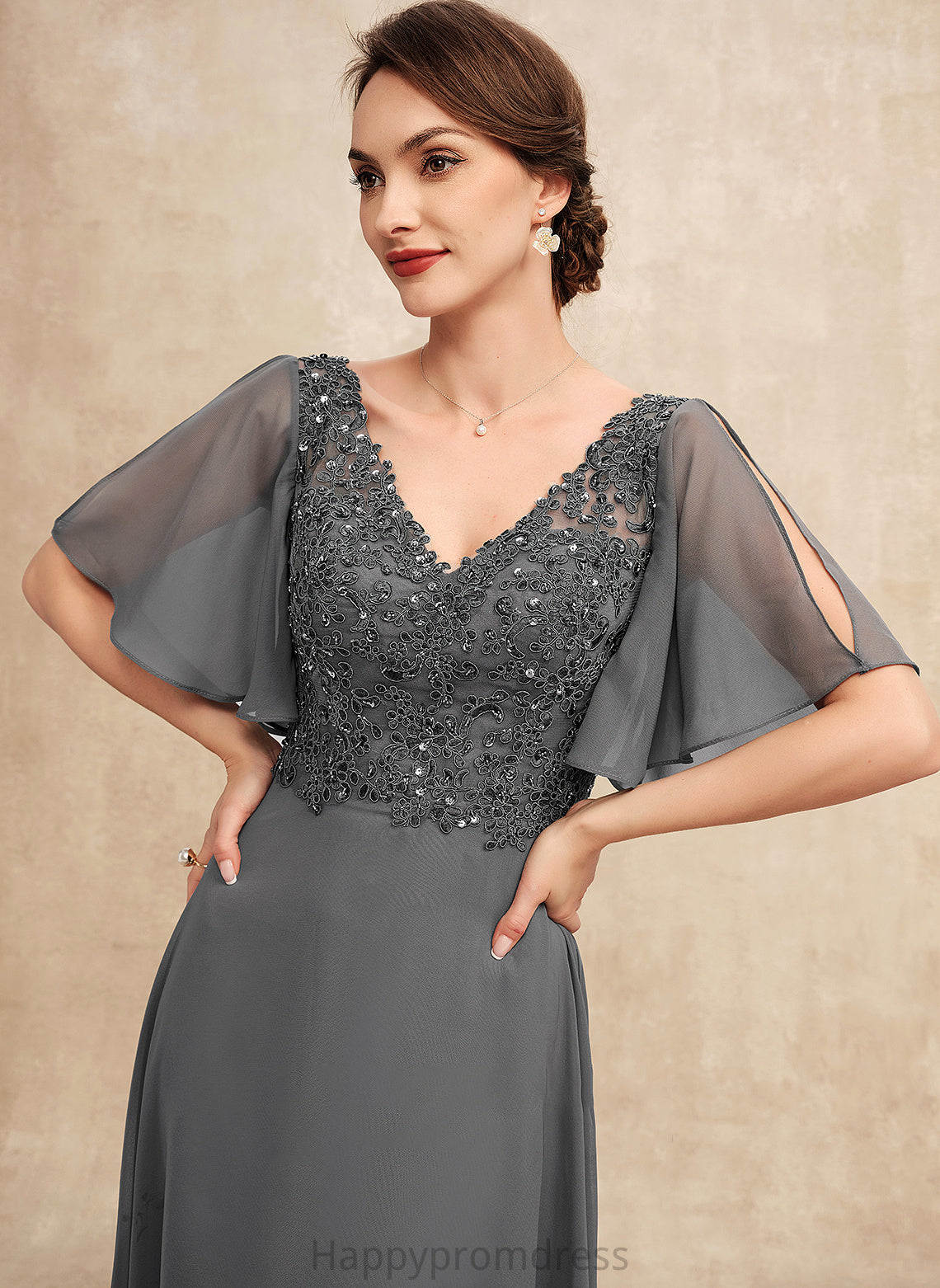 Bride of V-neck A-Line Mother of the Bride Dresses Floor-Length Dress Lace Hope Mother Sequins Beading With Chiffon the