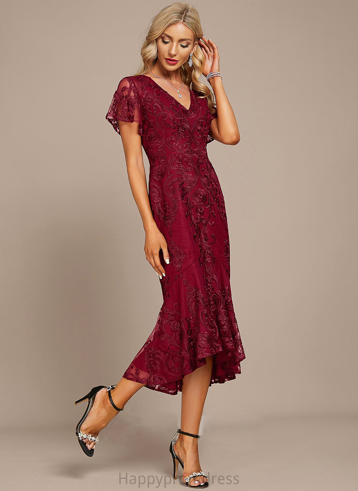 Asymmetrical Trumpet/Mermaid Olga Lace V-neck Dress Cocktail Dresses Cocktail