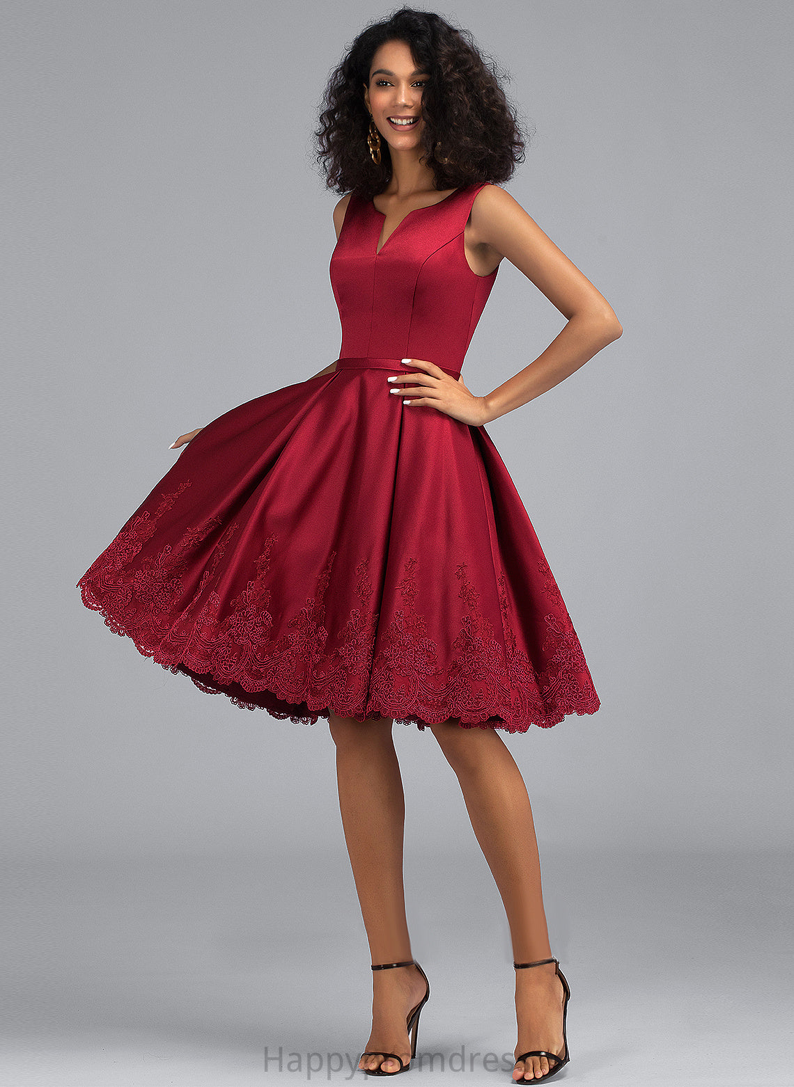 Dress Lace Cocktail Dresses Appliques V-neck Satin With Anaya Cocktail Knee-Length A-Line