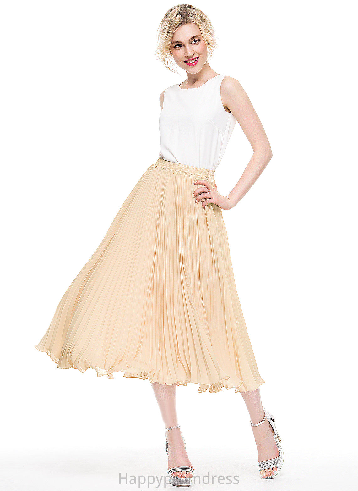 Cocktail Dresses With Chiffon A-Line/Princess Cocktail Pleated Skirt Tea-Length Mary