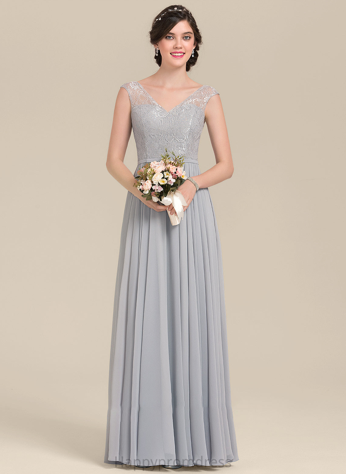 Length Fabric Embellishment Neckline A-Line Floor-Length Bow(s) V-neck Silhouette Lailah A-Line/Princess Short Sleeves Bridesmaid Dresses