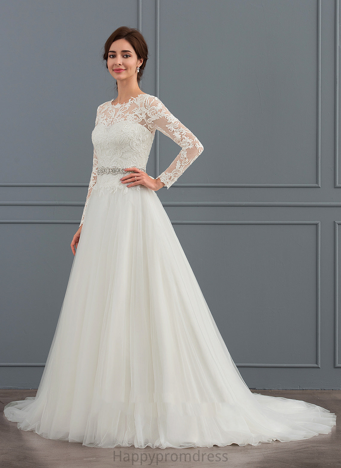 Wedding Sweep Ball-Gown/Princess Reina Lace Train Dress Tulle Wedding Dresses