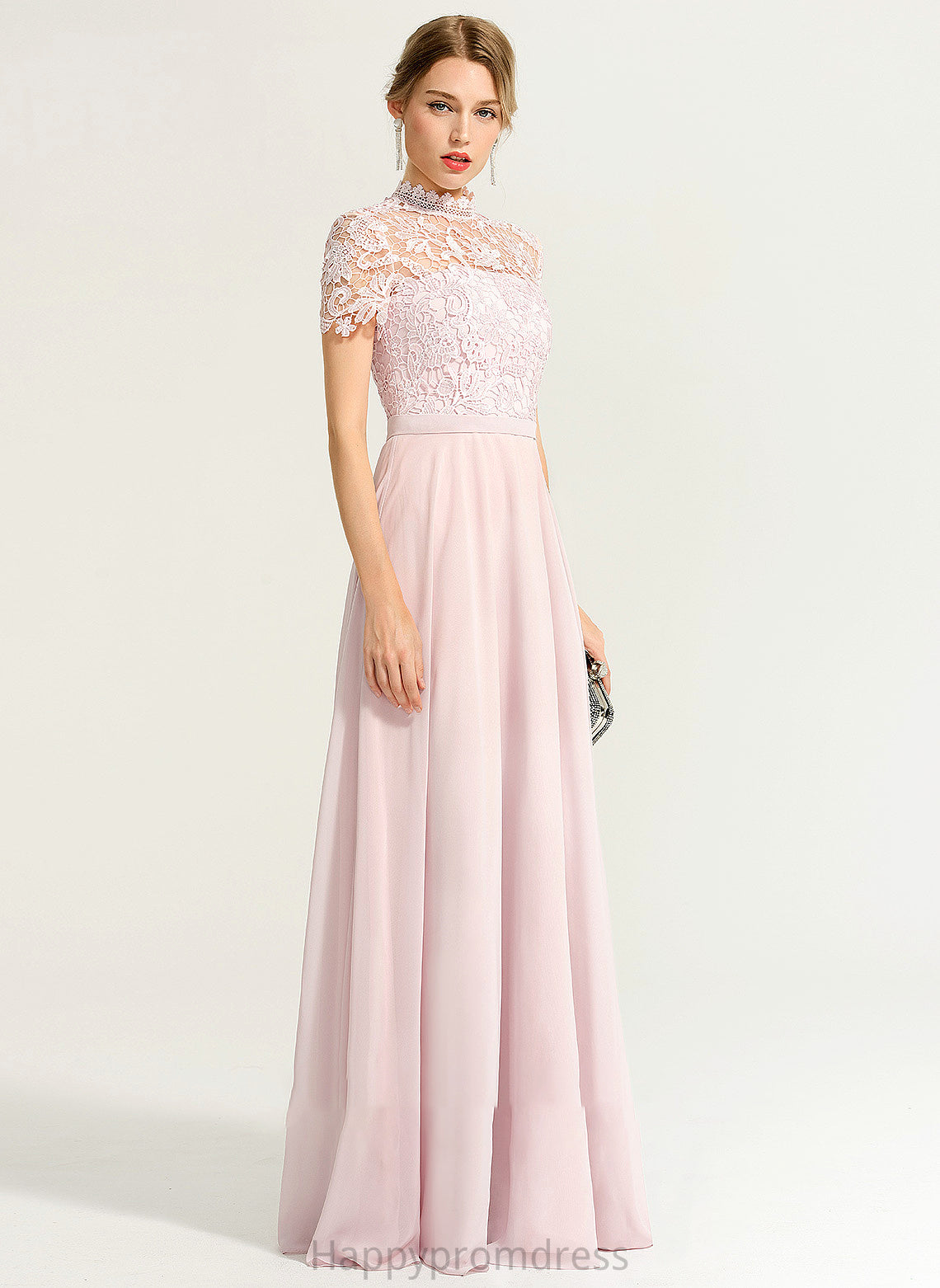 A-Line Chiffon Prom Dresses With High Sequins Una Neck Floor-Length