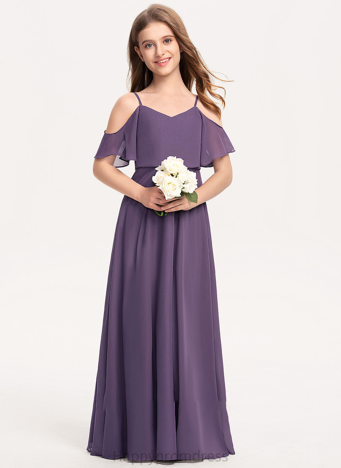 Floor-Length Ariel Junior Bridesmaid Dresses A-Line V-neck Chiffon