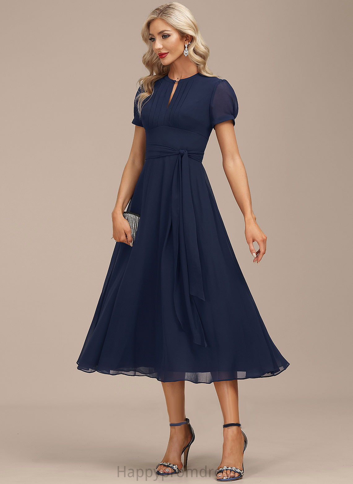 Scoop Cocktail Dresses Ruffle Chiffon Bethany A-Line Tea-Length Dress Neck With Cocktail