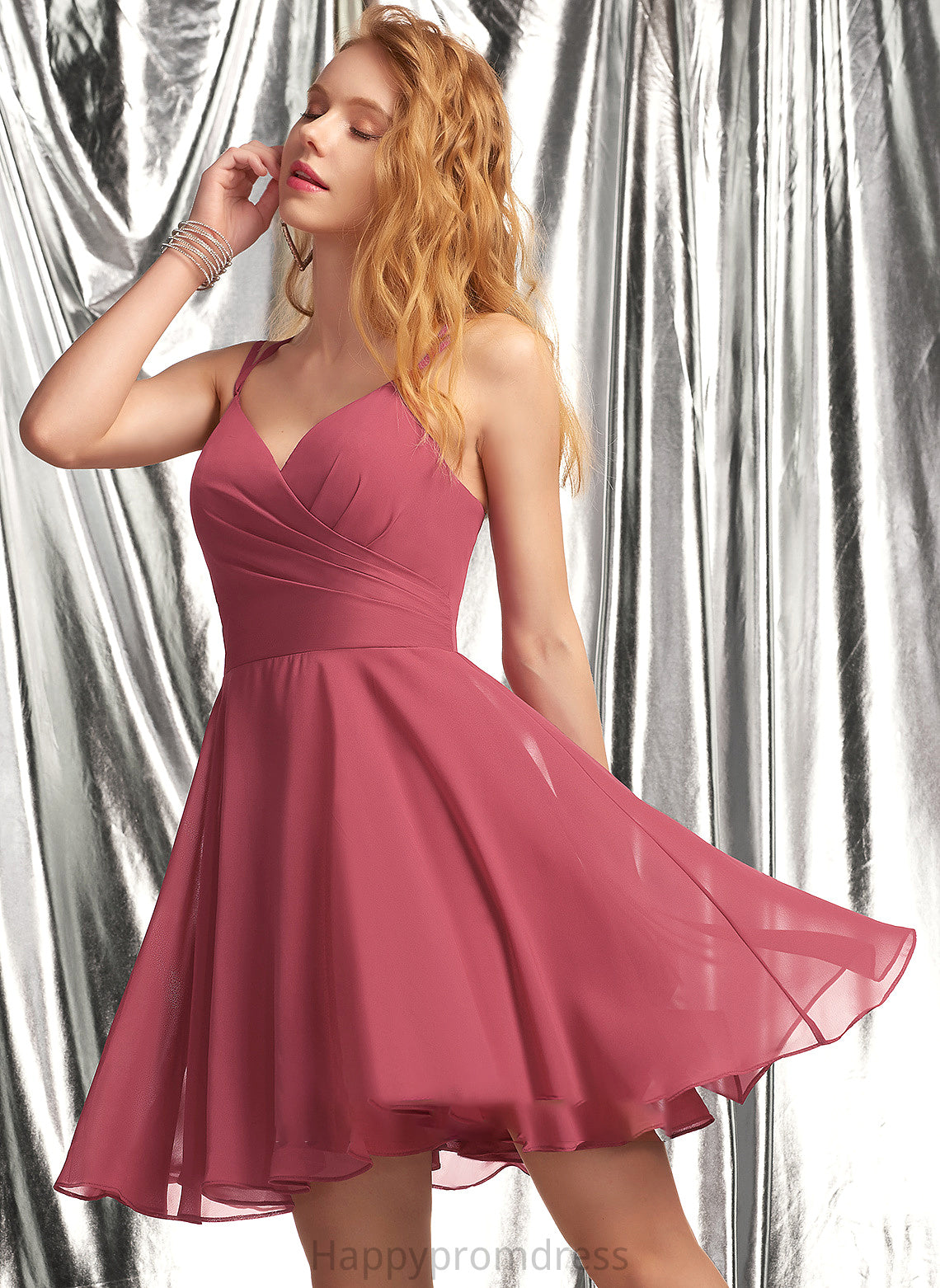 Short/Mini A-Line With V-neck Chiffon Kyleigh Prom Dresses Ruffle