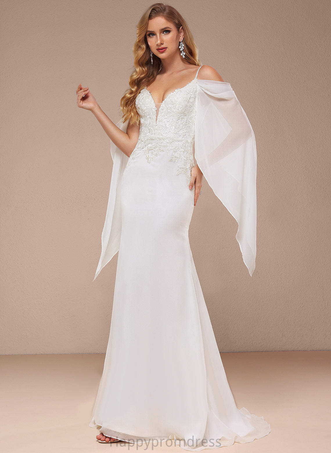 Wedding Sweep Shoulder Trumpet/Mermaid Train Chiffon Mira Lace Wedding Dresses Cold Dress