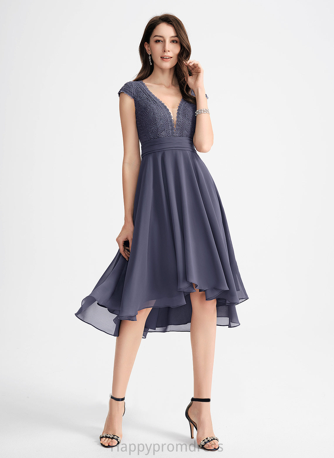 Chiffon A-Line With Asymmetrical Pleated V-neck Cocktail Dresses Cocktail Lace Rubi Dress