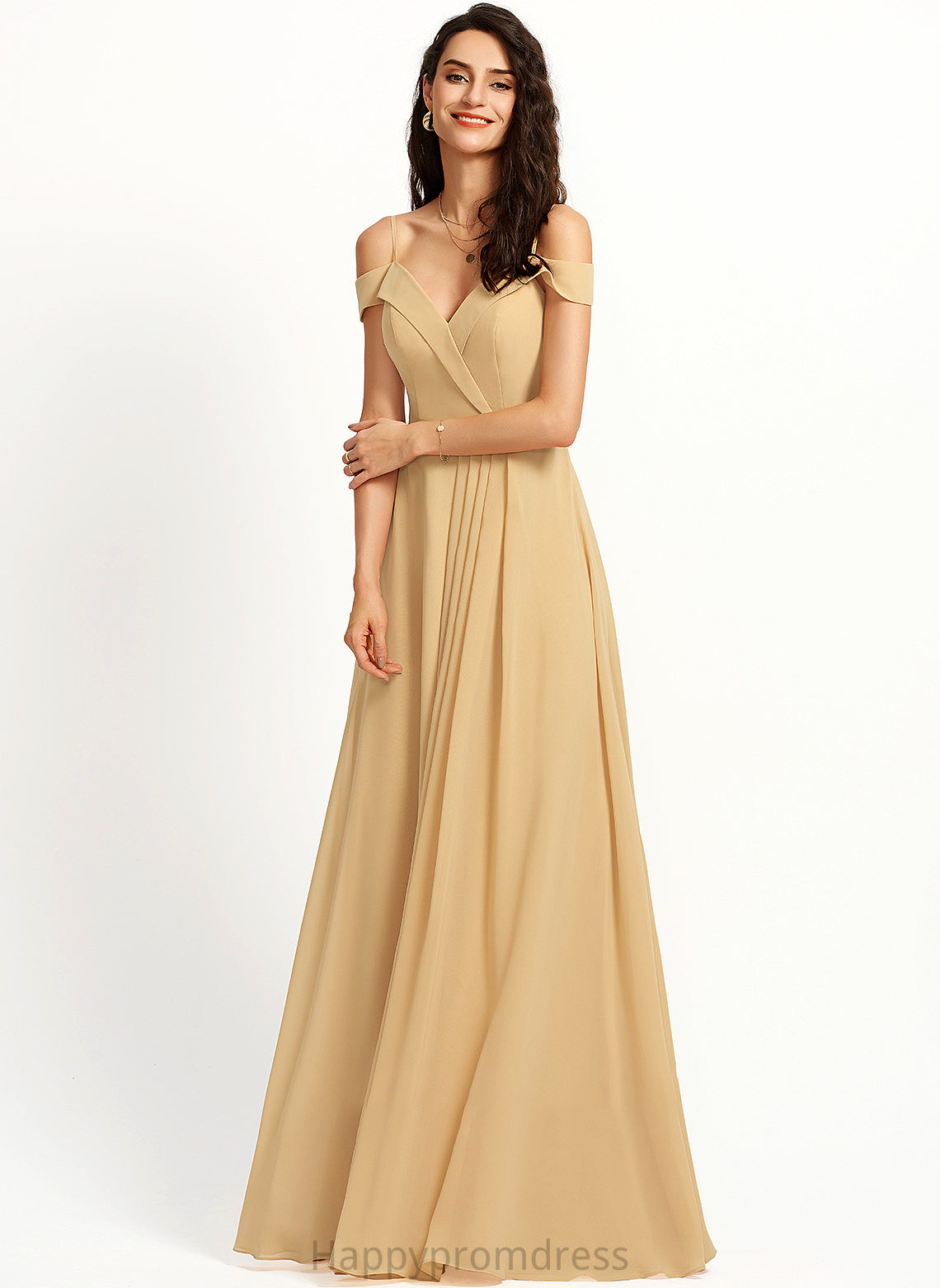 Silhouette Fabric A-Line Straps Neckline Floor-Length V-neck Length Justine Natural Waist Sleeveless A-Line/Princess Bridesmaid Dresses