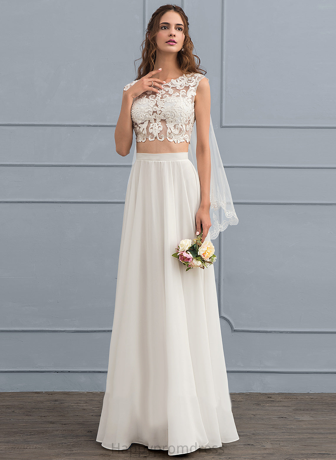 With Wedding Dresses Scoop Floor-Length Lace Sequins Chiffon Beading Sandra Wedding A-Line Neck Dress