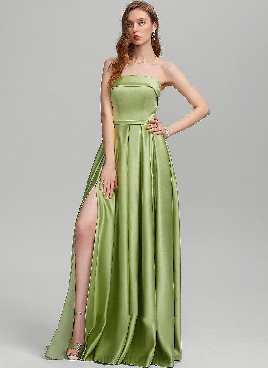 With Satin Ball-Gown/Princess Emilie Pockets Prom Dresses Front Floor-Length Split Strapless