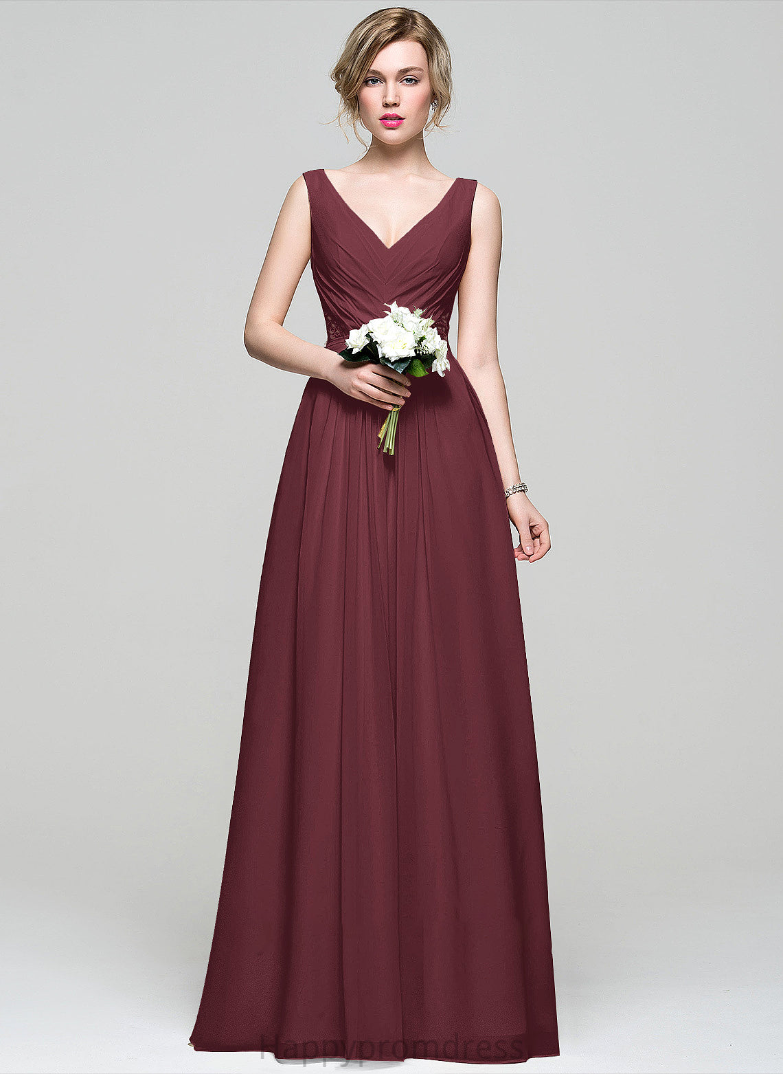 Embellishment Fabric V-neck Length Neckline Floor-Length Silhouette A-Line Ruffle Lace Beading Sequins Bridesmaid Dresses