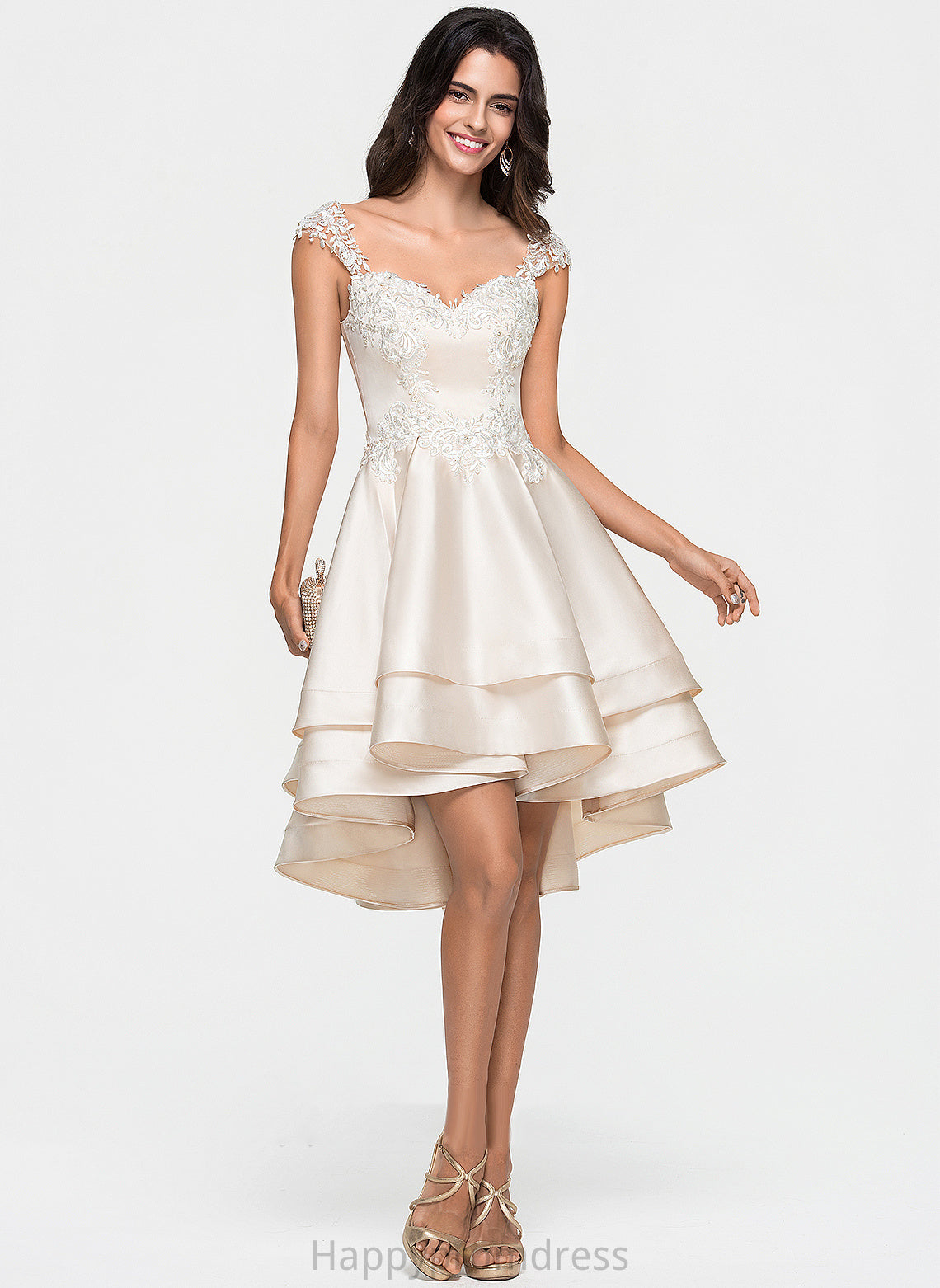 Satin Dress Tiffany Sweetheart Lace Beading Homecoming Cascading Asymmetrical Ruffles A-Line With Homecoming Dresses