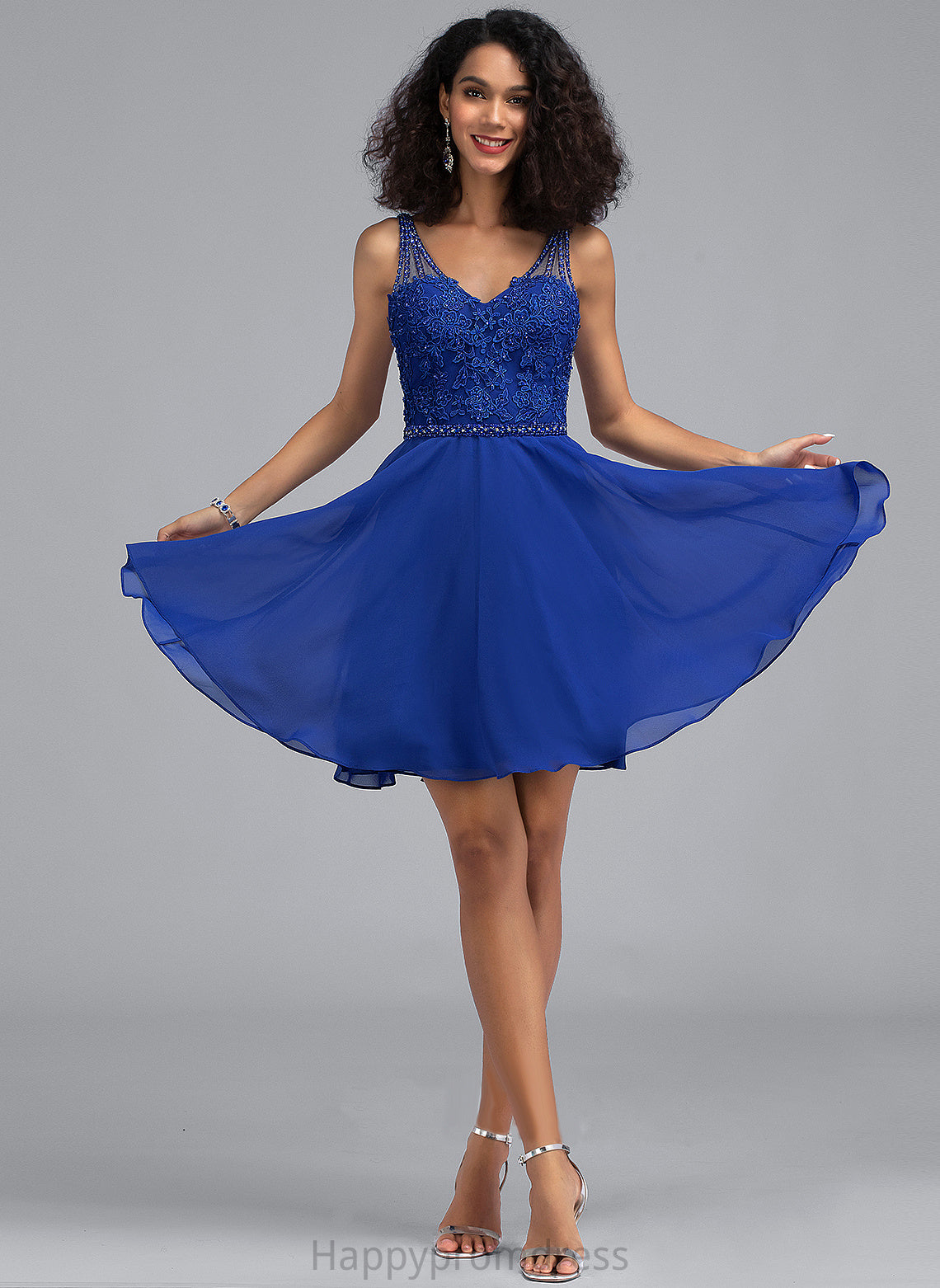 Dress Homecoming Dresses Homecoming Lace Short/Mini V-neck Chiffon Beading With A-Line Amira