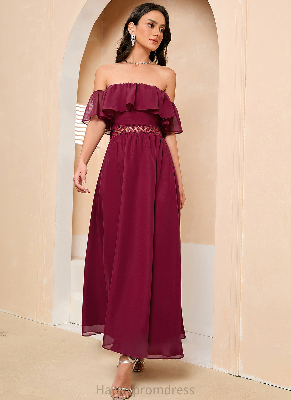 Prom Dresses With Off-the-Shoulder Ankle-Length A-Line Front Split Nita