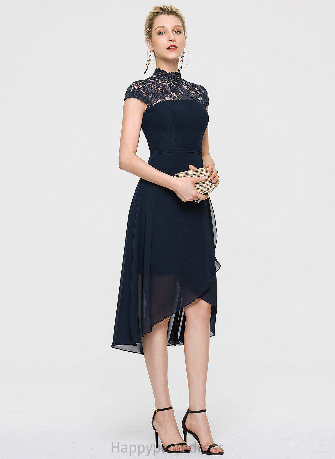 Neck Cocktail Magdalena Chiffon Dress Cocktail Dresses A-Line High Asymmetrical