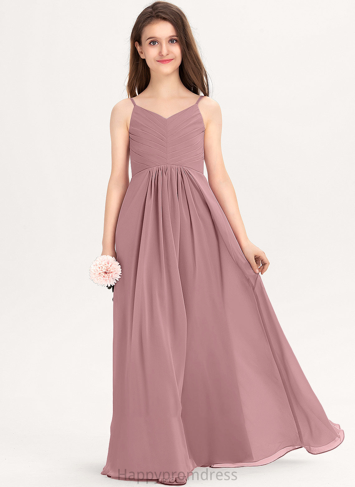 With Junior Bridesmaid Dresses Ada Ruffle A-Line Chiffon V-neck Floor-Length