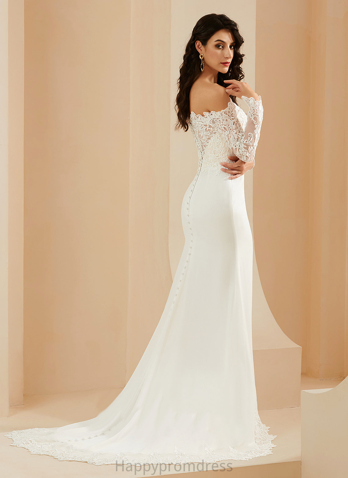 Chiffon Lace Off-the-Shoulder Trumpet/Mermaid Wedding Dresses Jada Wedding Dress With Court Train