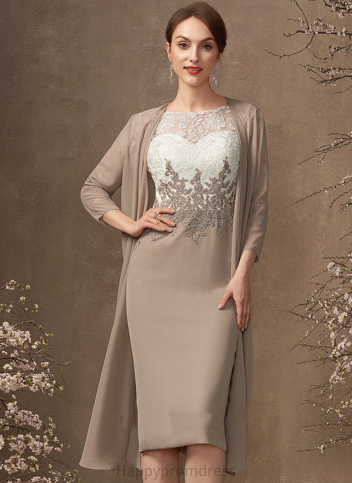 Dress Mother of the Bride Dresses Chiffon the Scoop Lace Neck Knee-Length of Kailyn Bride Sheath/Column Mother