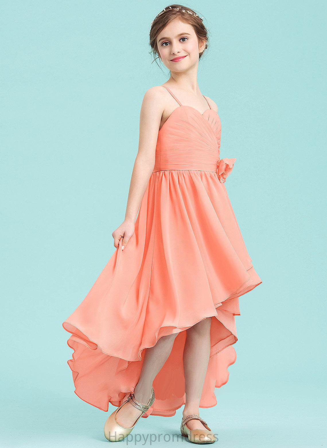 Junior Bridesmaid Dresses Ruffle Sweetheart With Lexie Chiffon Flower(s) A-Line Asymmetrical