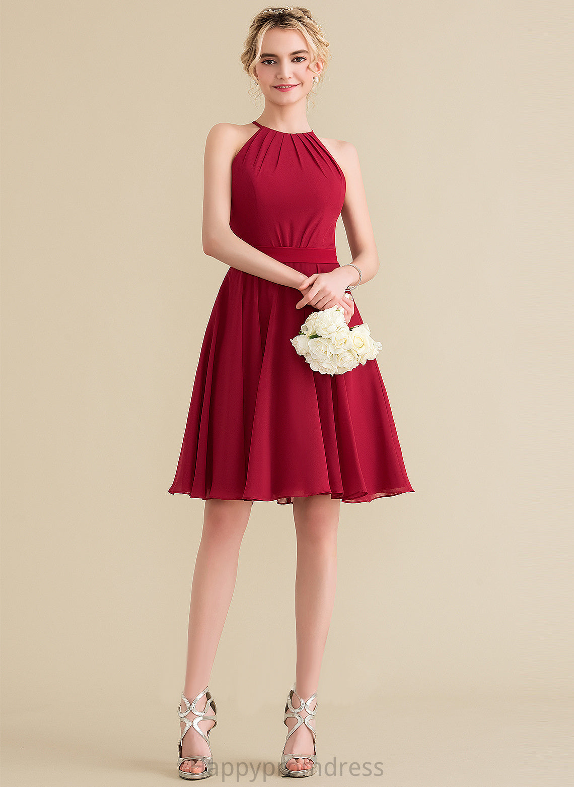 Neck With Dress Scoop A-Line Homecoming Dresses Bow(s) Homecoming Chiffon Knee-Length Meghan Ruffle