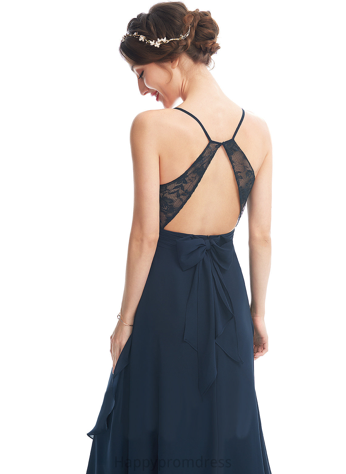 Cocktail Bow(s) A-Line Lace Madison Cocktail Dresses With Dress Asymmetrical Chiffon V-neck