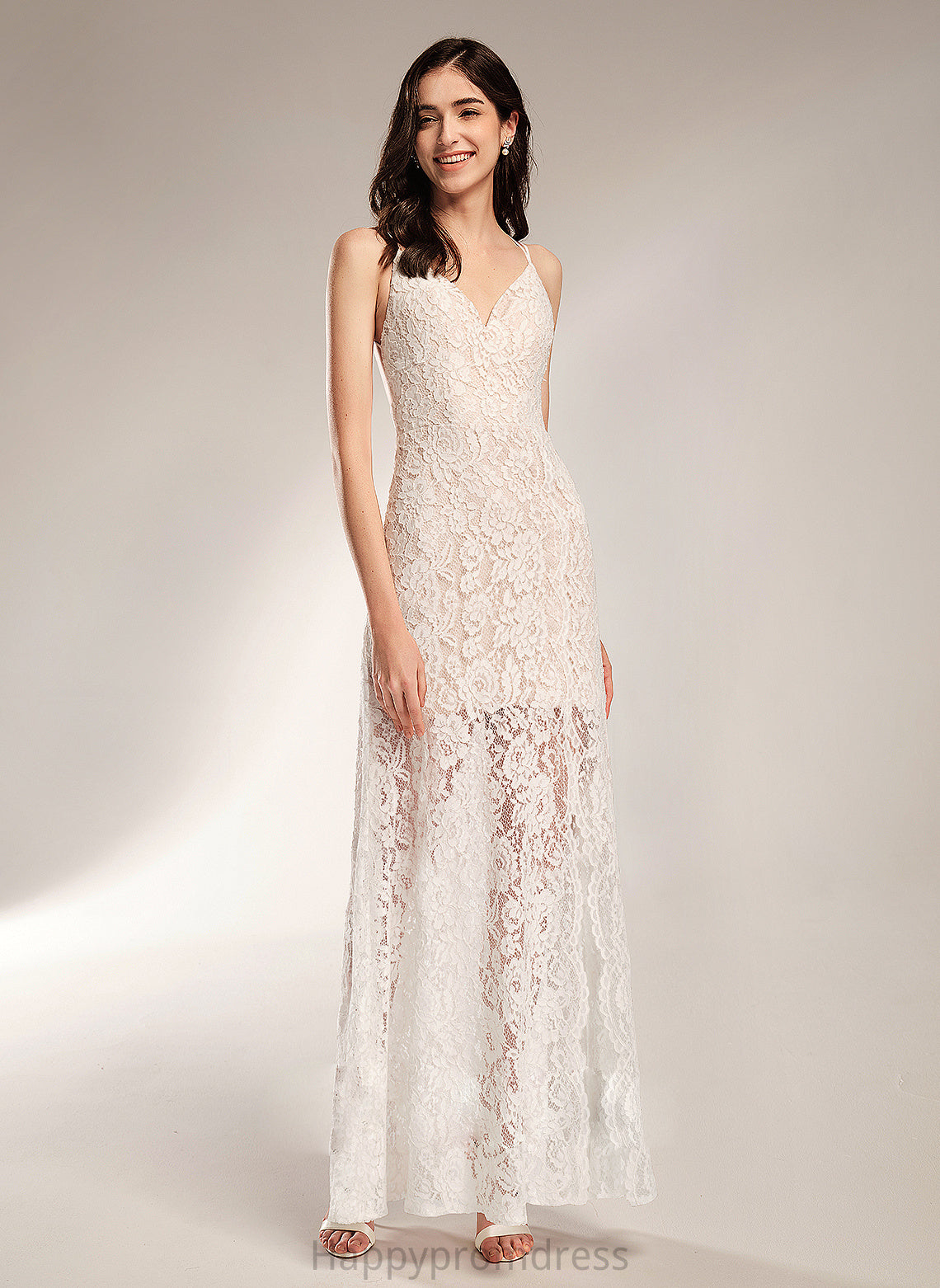 Viv Lace V-neck Wedding Dresses Floor-Length Wedding Sheath/Column Dress