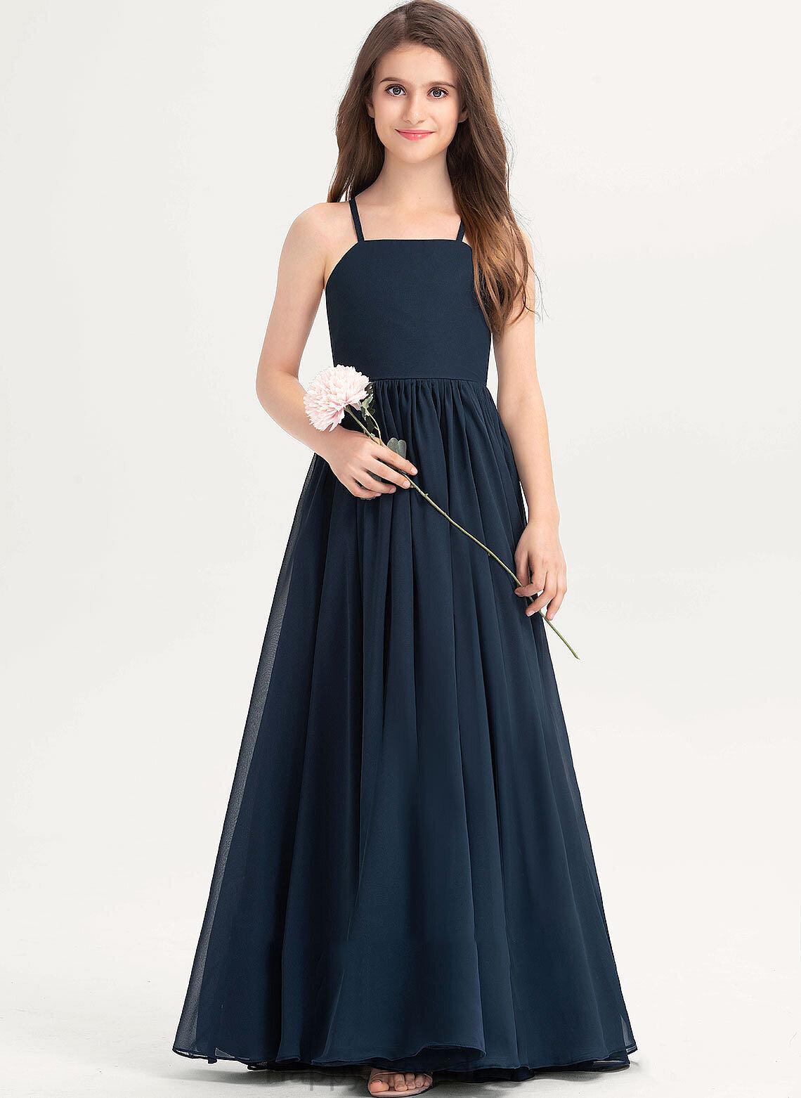 Floor-Length Junior Bridesmaid Dresses Neckline A-Line Chelsea Chiffon With Bow(s) Square