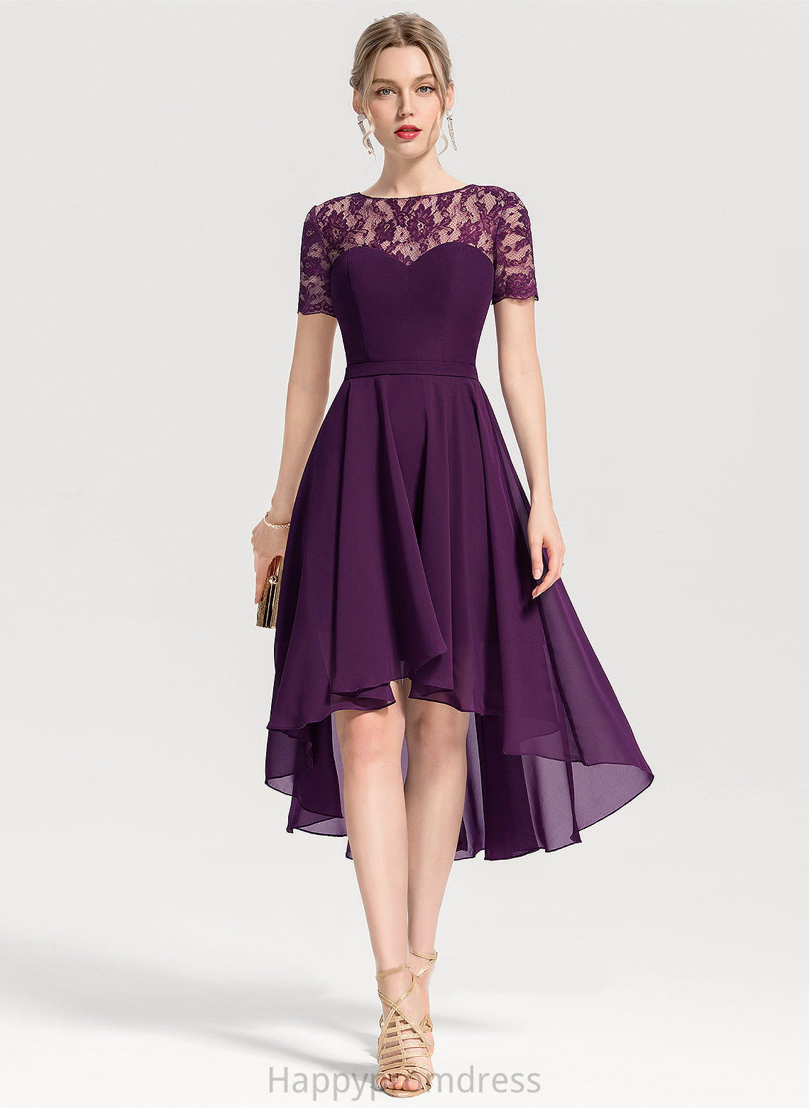 Homecoming Asymmetrical Lila Lace Homecoming Dresses Neck Scoop With Chiffon A-Line Dress