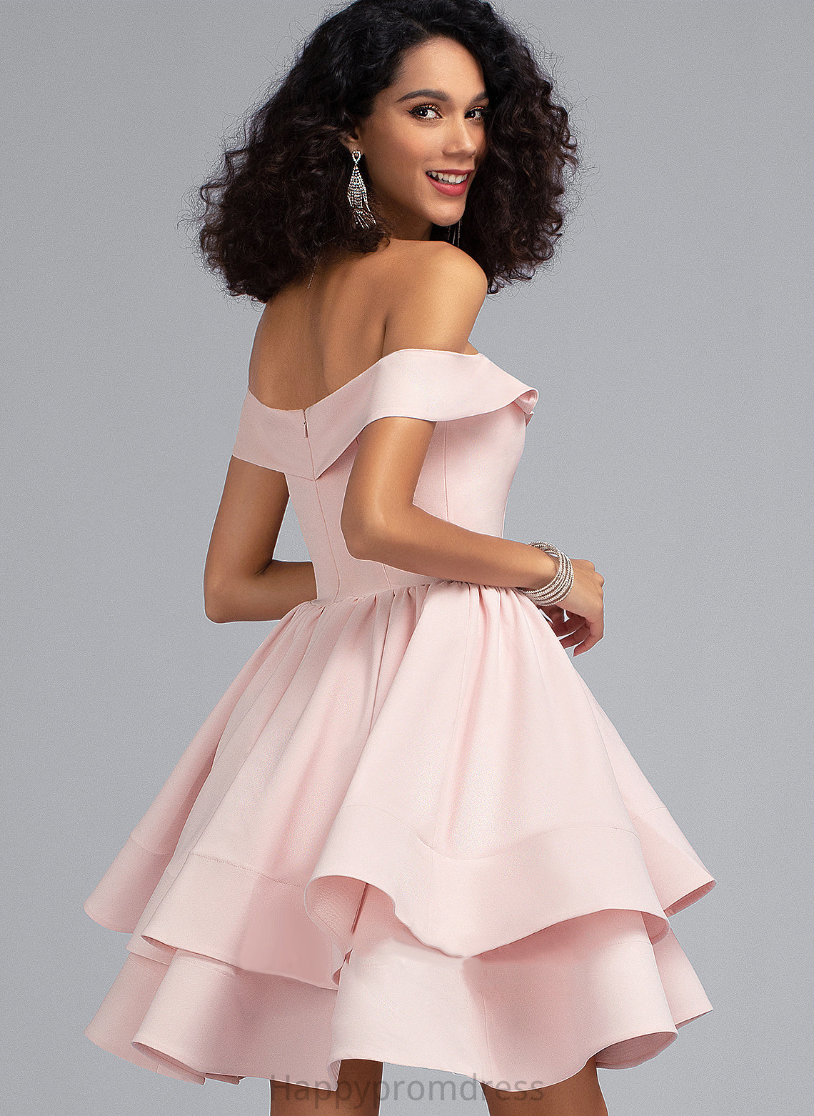 Homecoming Crepe Cascading With Off-the-Shoulder A-Line Clarissa Short/Mini Dress Stretch Homecoming Dresses Ruffles