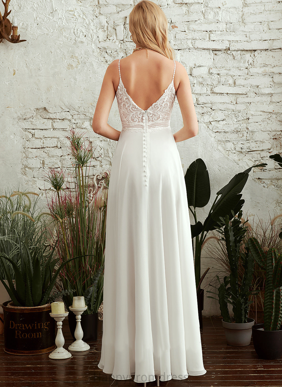 Wedding Floor-Length Dress Wedding Dresses A-Line Sara V-neck Chiffon Lace