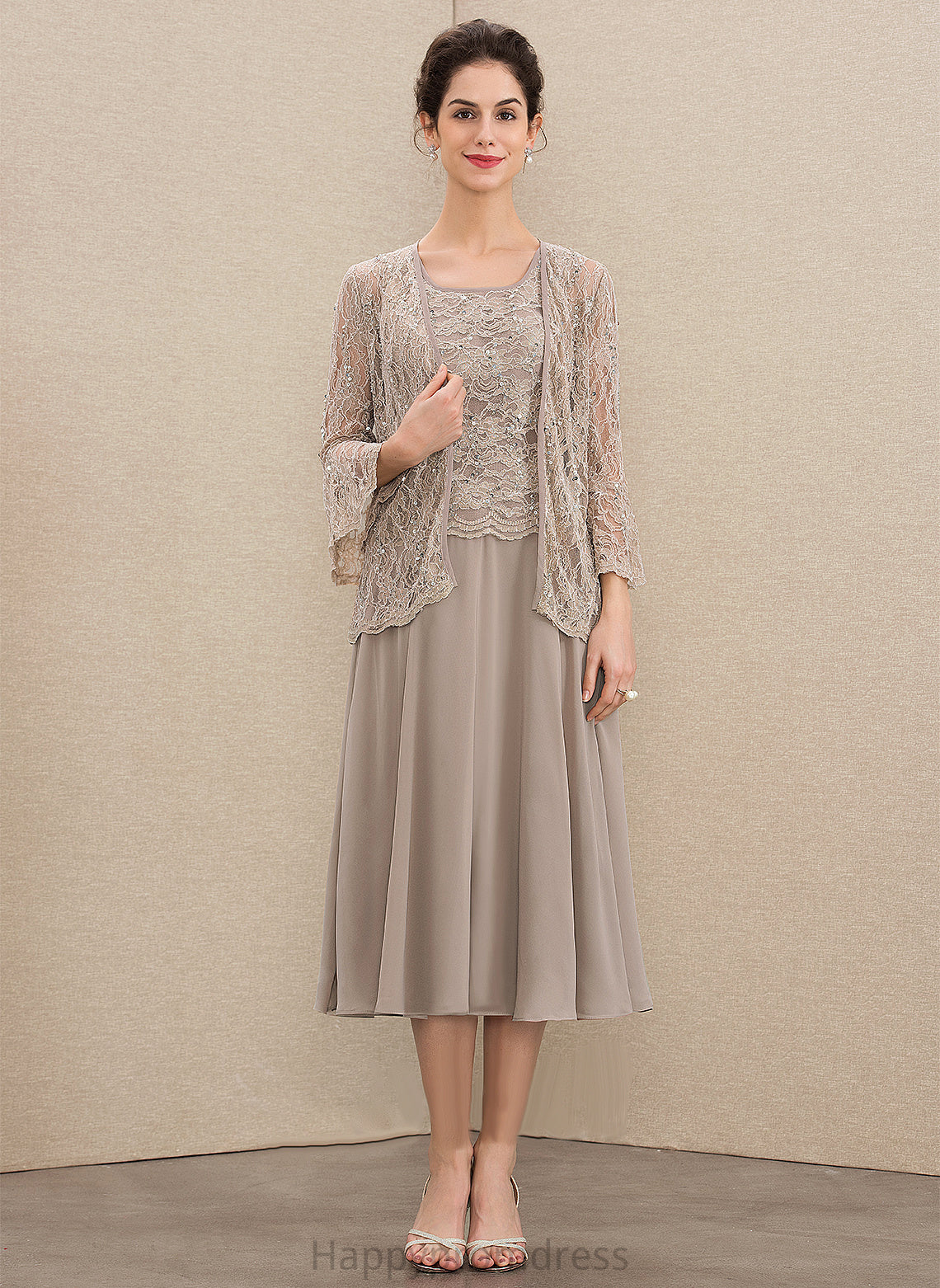 Sequins A-Line of With Neck Dress Mother Mother of the Bride Dresses Chiffon Scoop the Bride Lace Lucy Tea-Length