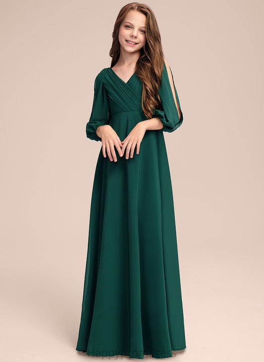 Ruffles A-Line Floor-Length Lauryn With Junior Bridesmaid Dresses V-neck Chiffon